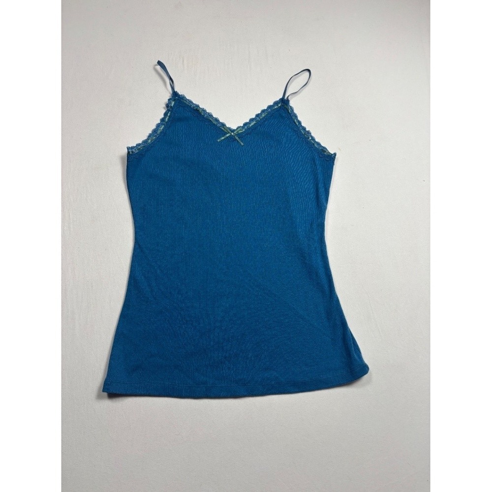 Thalia Sodi Blue Lace Trim Camisole Tank Top Large Ribbed Spaghetti Strap